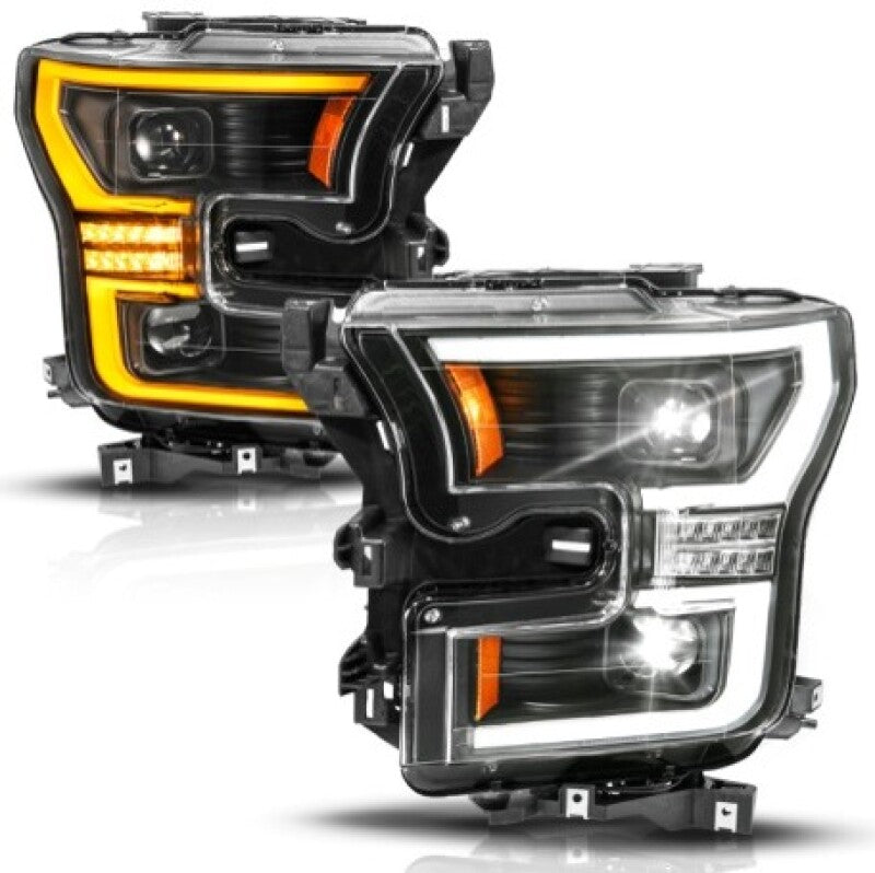 ANZO 15-17 Ford F-150 (Factory Halogen Model ONLY) Full LED Proj Headlights Init/SeqSig Black- Pair 111630A
