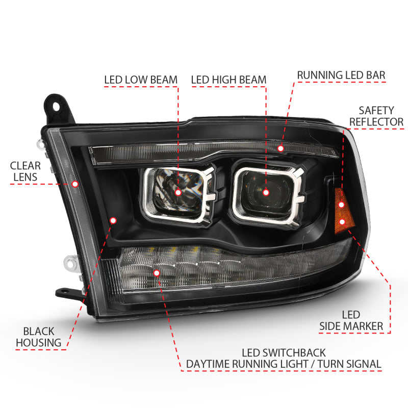 ANZO 2009-2018 Dodge Ram 1500 Projector H.L. Switchback Chrome Amber 111442
