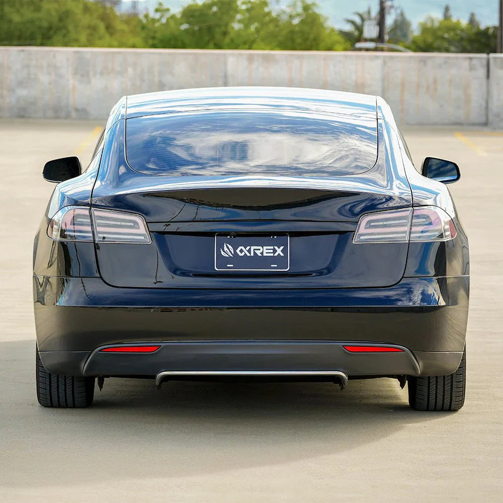 AlphaRex 12-21 Tesla Model S LUXX-Series LED Tail Lights Black Red (With Black Trunk Center Piece Replacement)