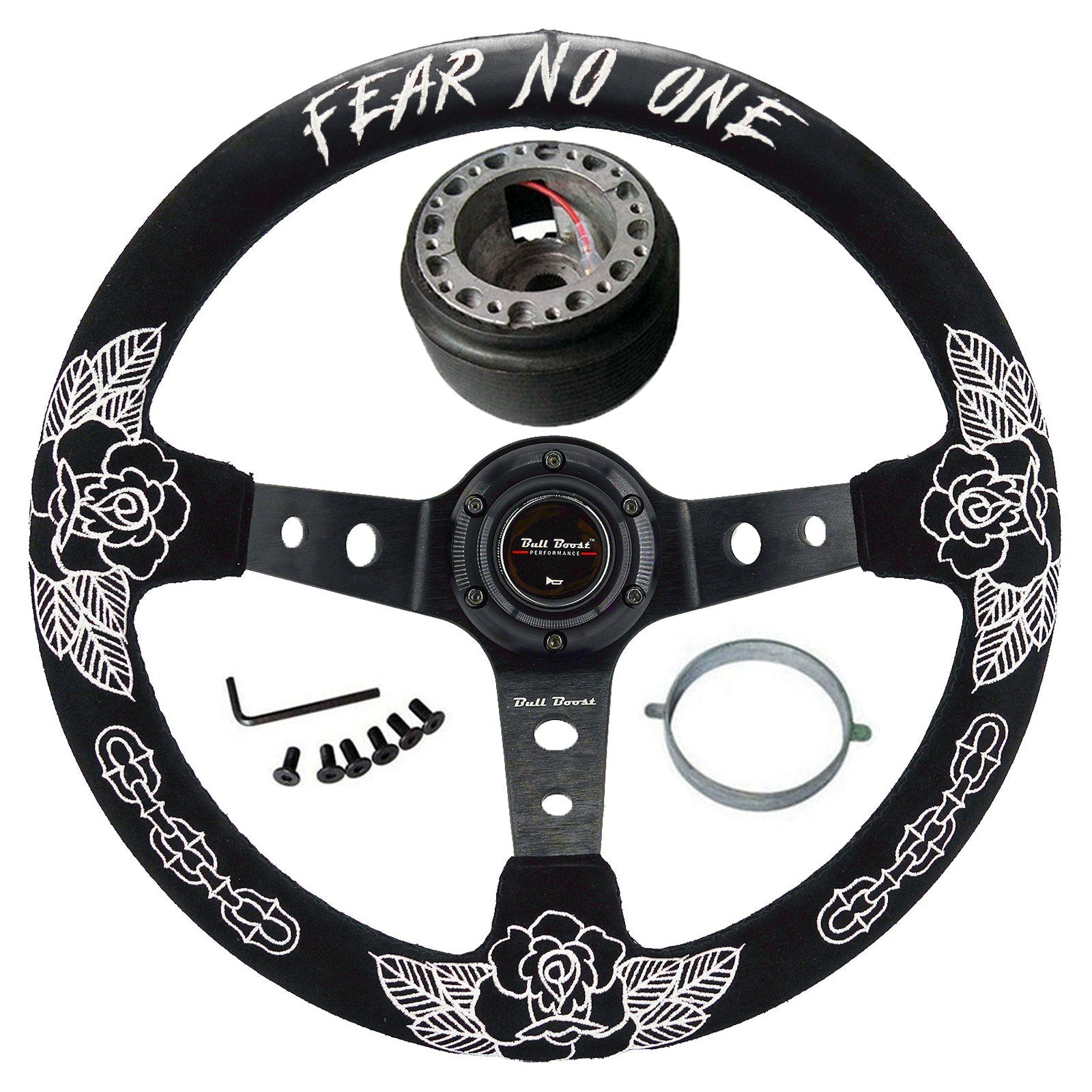 BW Rose 350mm Racing Steering Wheel + Hub Adapter Boss Kit for Civic, Del Sol, Integra