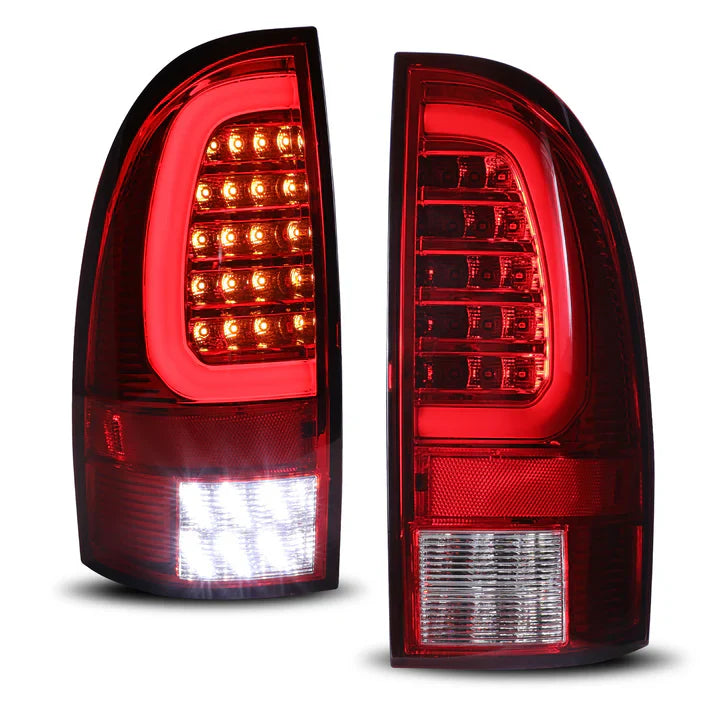 Winjet 2005-2015 Toyota Tacoma LED Sequential Tail Light w/Yellow Turn Signal - Chrome / Red
