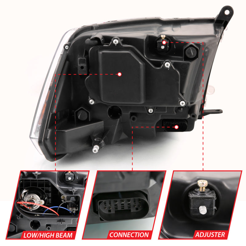 ANZO 2009-2018 Dodge Ram 1500 Projector Plank Style Switchback H.L Halo Black Amber (OE Style) 111439