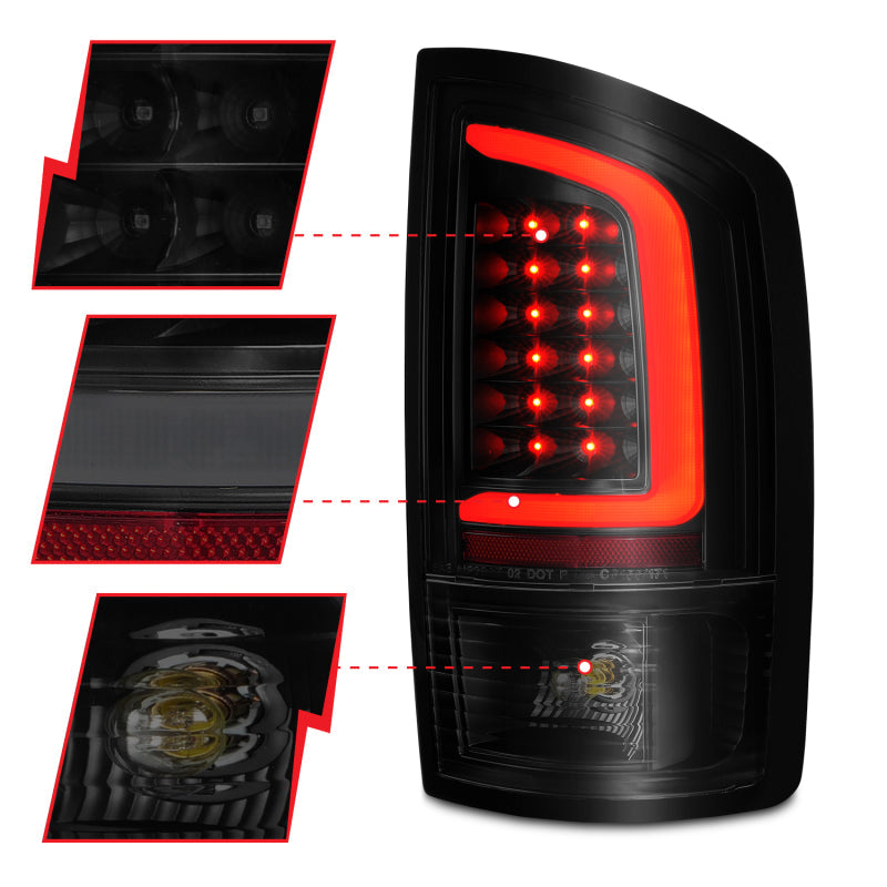 ANZO 2002-2006 Dodge Ram 1500 LED Tail Lights w/ Light Bar Black Housing Smoke Lens 311369