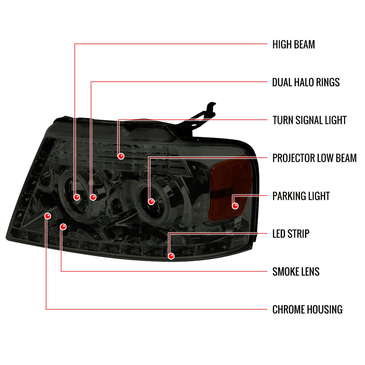 Spec-D 04-08 Ford F150 Projector Headlights LED strip Chrome