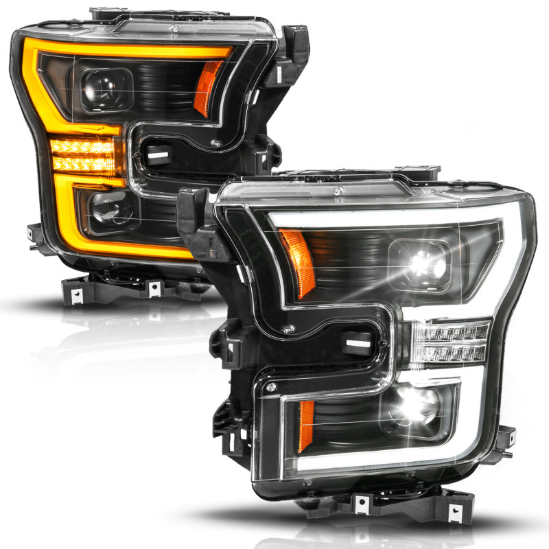 ANZO 15-17 Ford F-150 (Factory Halogen Model ONLY) Full LED Proj Headlights Init/SeqSig Black- Pair 111630A