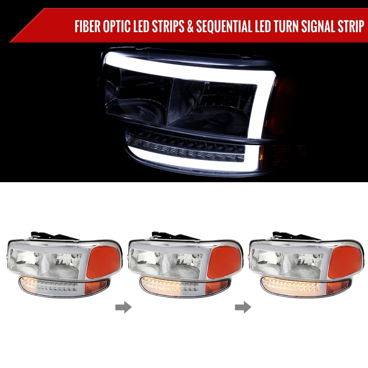 Spec-D 99-06 GMC Sierra Denali Yukon/XL SEQ Bumper Lights Headlights