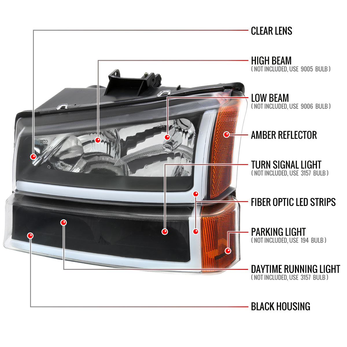 Spec-D 03-07 Silverado 02-06 Avalanche Headlights OEM Style LED Bar