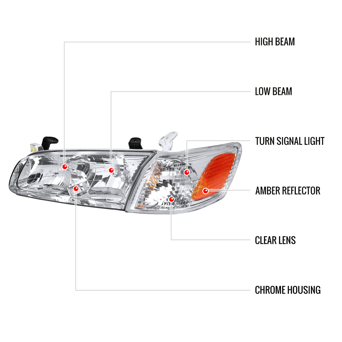 Spec-D 00-01 Camry Headlights OEM Style Amber Reflectors Chrome