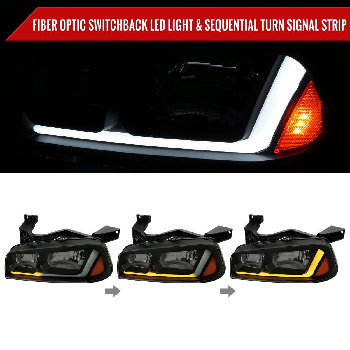 Spec-D 06-10 Dodge Charger SEQ LED Headlights OEM Style Black/Smoked