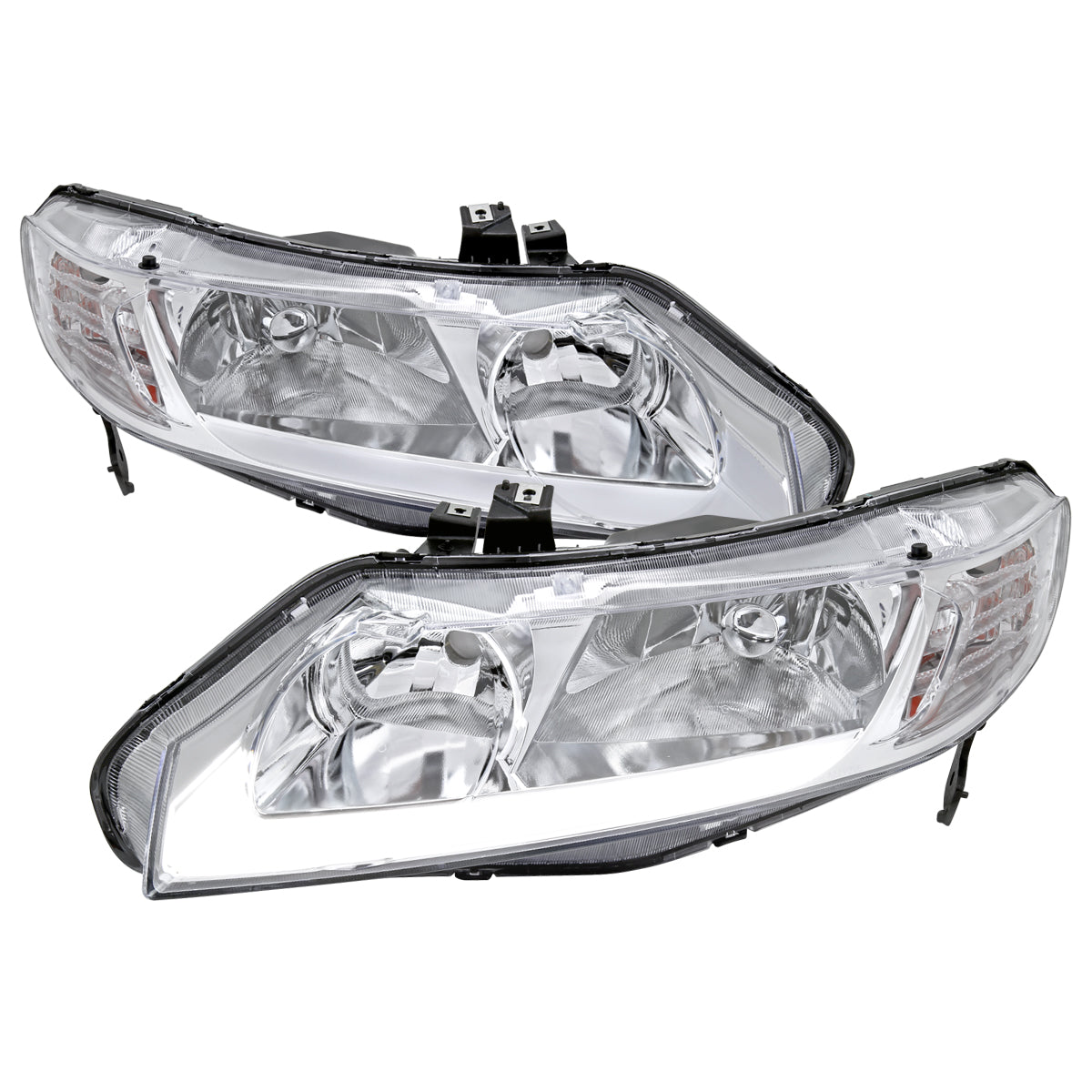 Spec-D 06-11 Honda Civic 4DR 4DR OE Style LED Strip Headlights Chrome