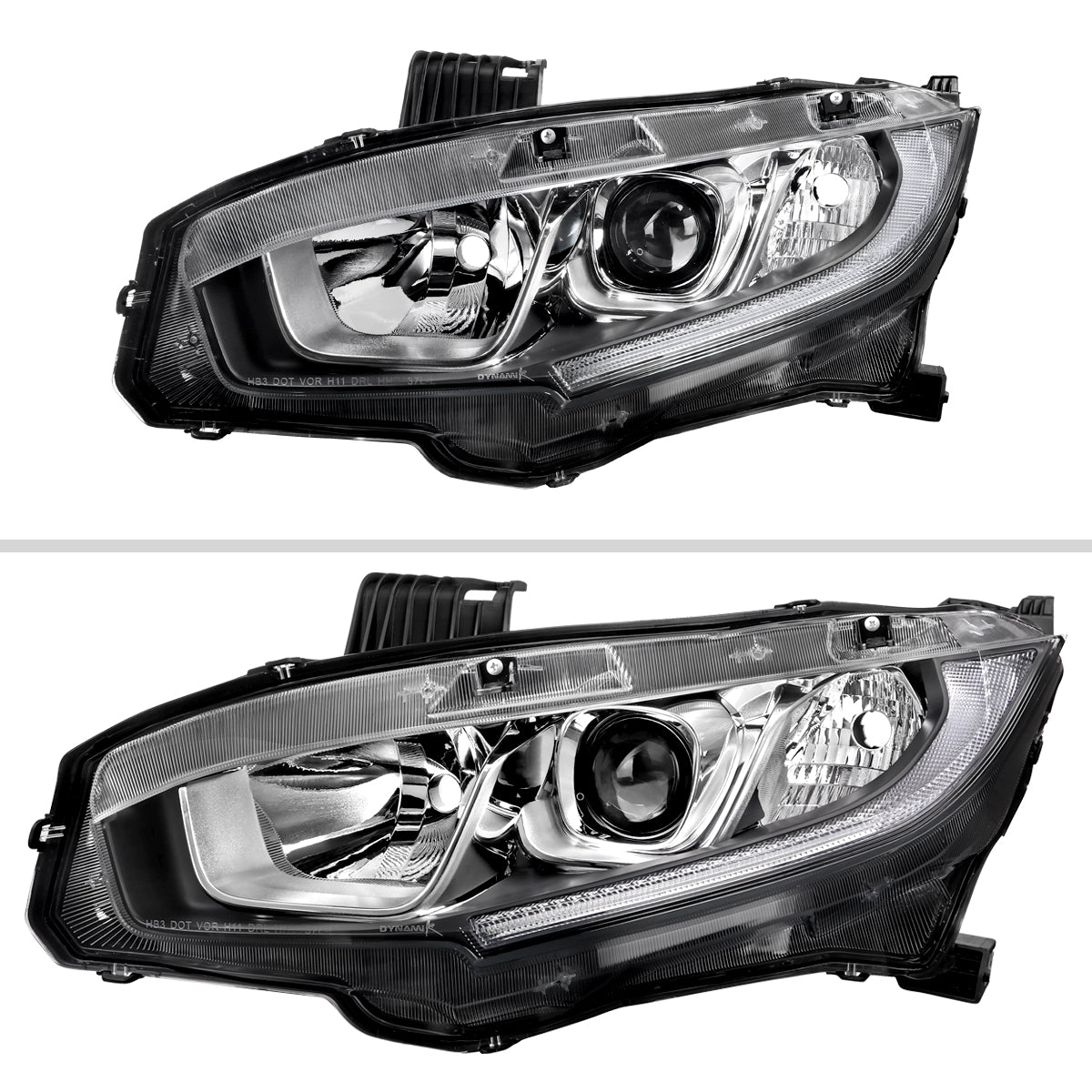 Spec-D 16-21 Honda Civic Projector Headlights OEM Style Chrome
