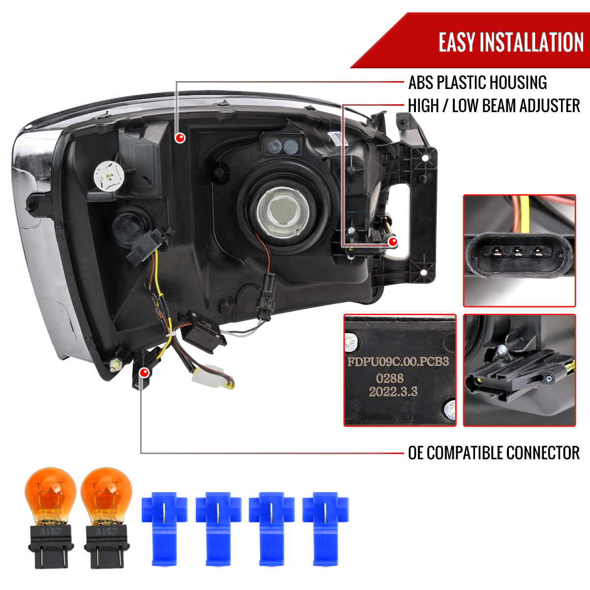 Spec-D 06-08 Ram 1500 2500 3500 Headlights LED Tube OEM Style Black