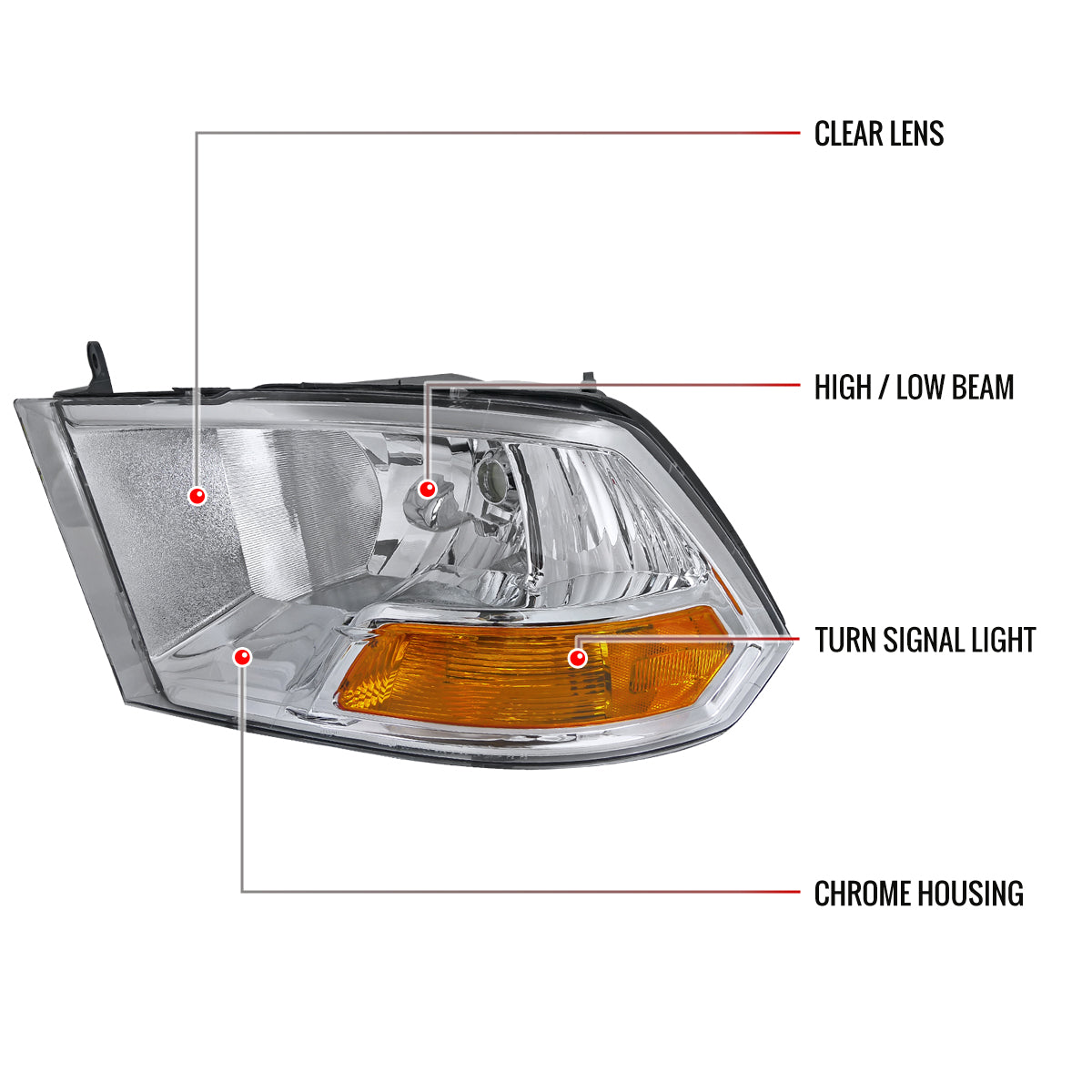 Spec-D 10-18 Dodge Ram/ 19-21 Ram Classic Dual Style Headlights Chrome