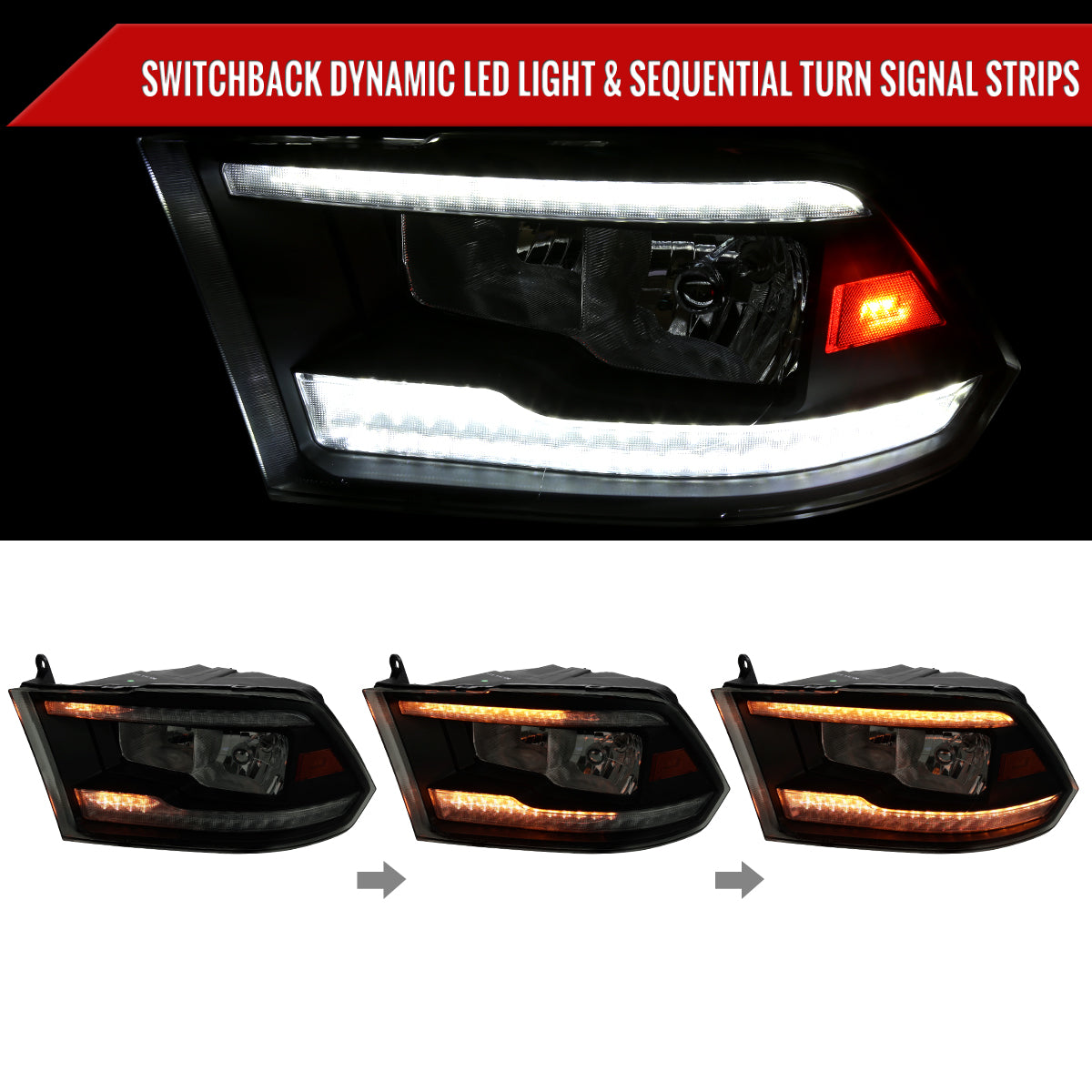 Spec-D 10-18 Dodge Ram/ 19-21 Ram Classic SEQ Bar Headlights Black