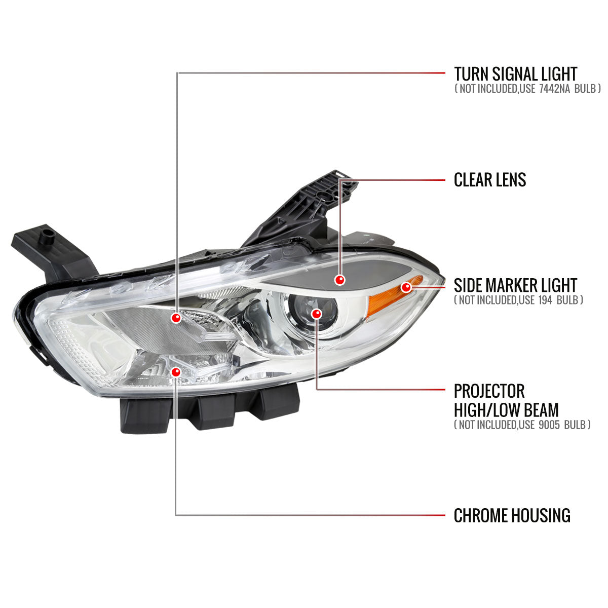Spec-D 13-16 Dodge Dart Headlights OEM Style High/Low Beam Chrome