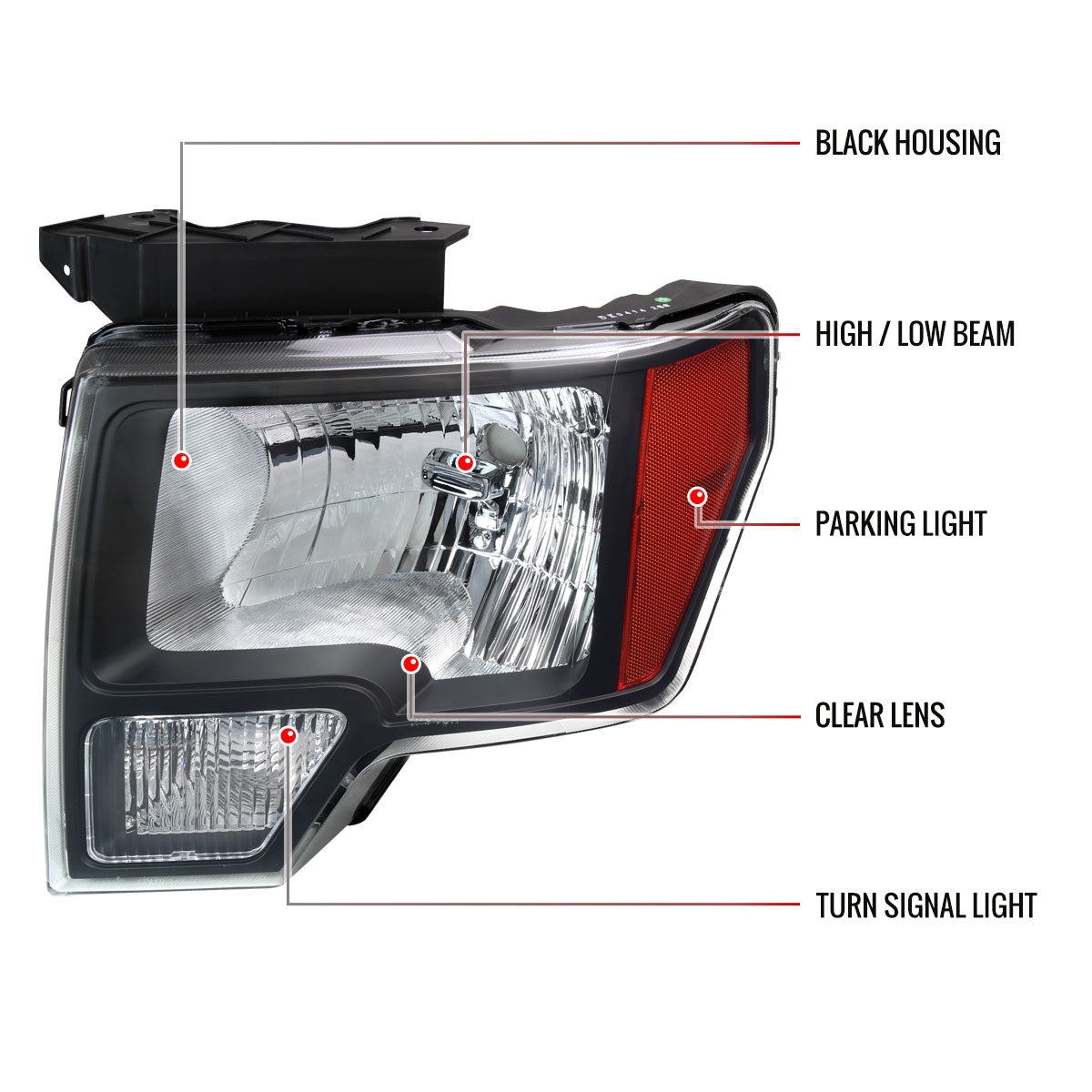 Spec-D 09-14 Ford F-150 Headlights OEM Style Matte Black/Clear