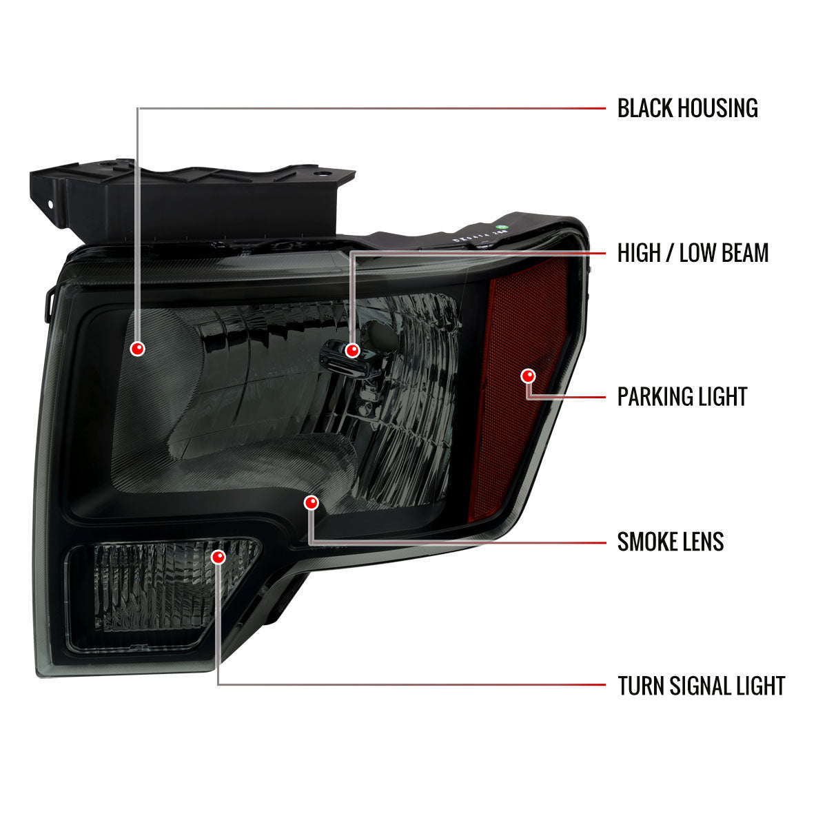 Spec-D 09-14 Ford F-150 Headlights OEM Style Black/Smoked Lens
