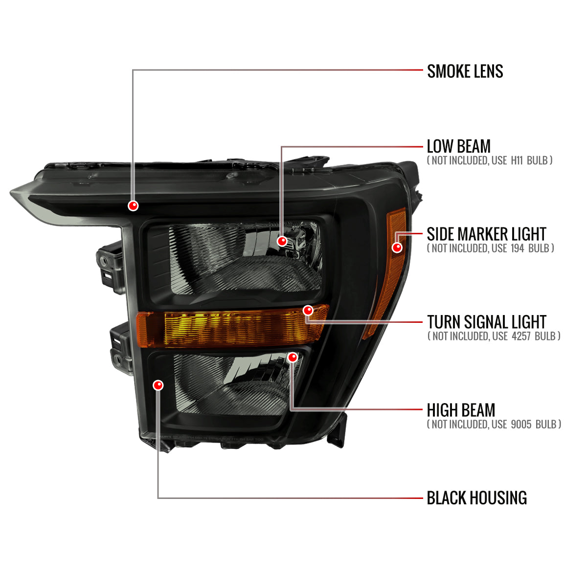 Spec-D 21-23 Ford F-150 Headlights OEM Style Black Smoked.