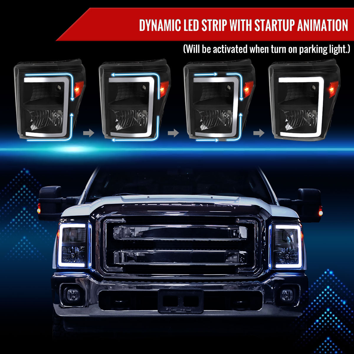 Spec-D 11-16 F250/F350/F450/F550 Super Duty Headlights Black/Clear
