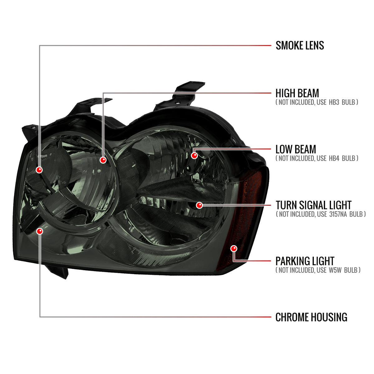 Spec-D 05-07 Jeep Grand Cherokee OE Style Chrome/ Smoked Headlights