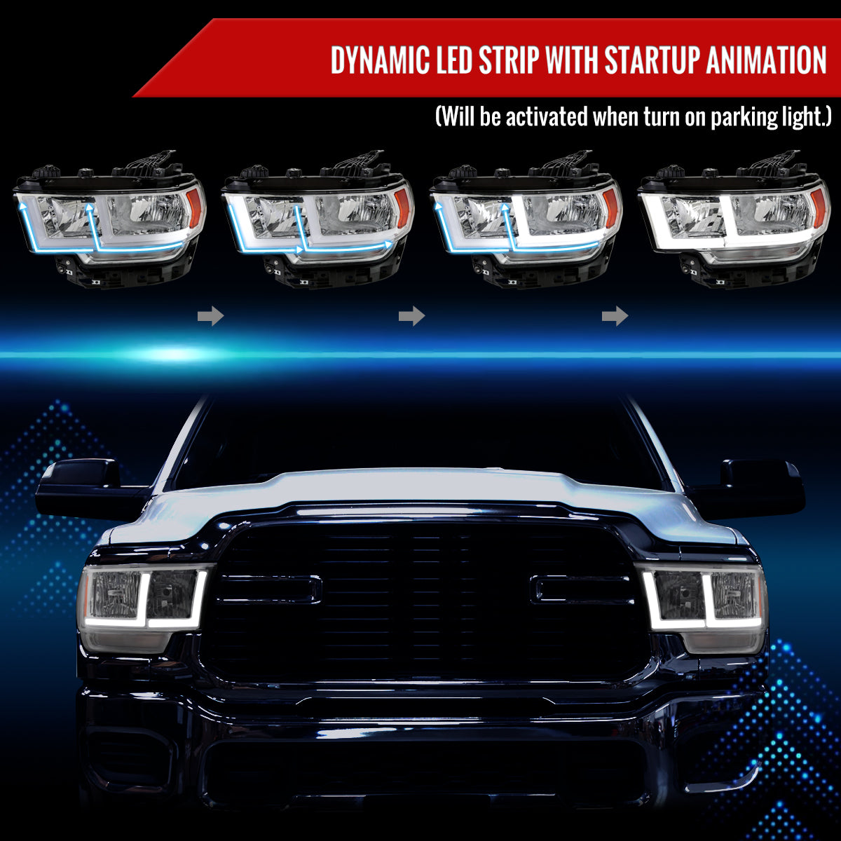 Spec-D 19-24 Ram 2500 3500 4500 5500 LED Bar Headlights Chrome