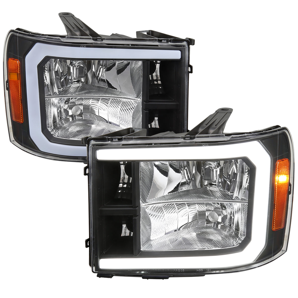 Spec-D 07-13 GMC Sierra 1500/2500/3500 LED Bar OE Style Headlights Blk