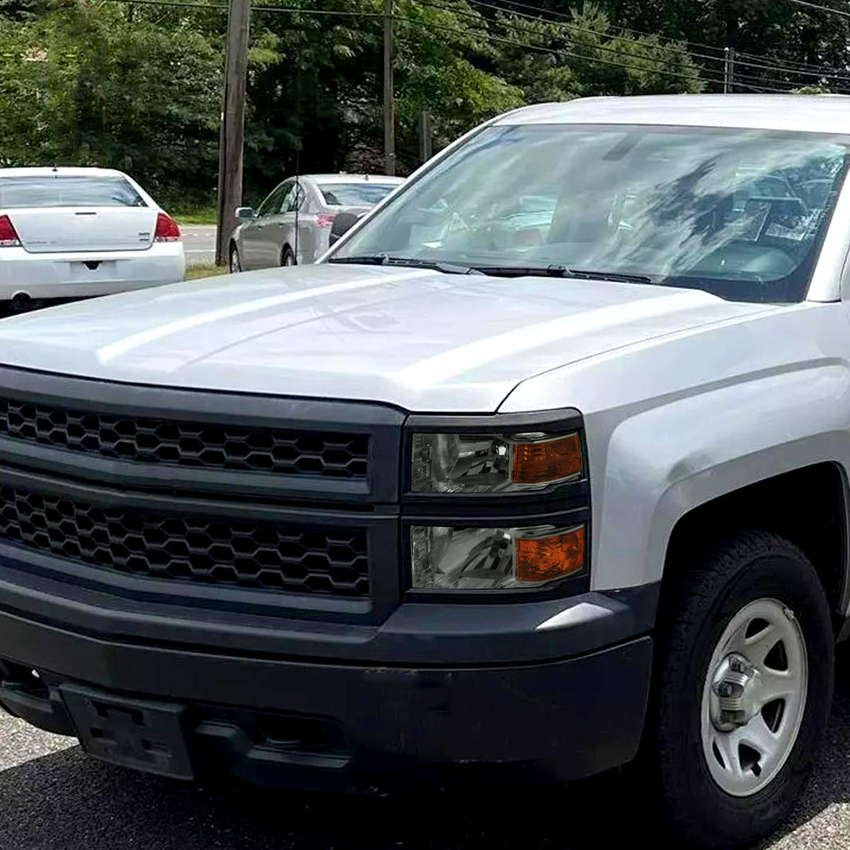 Spec-D 14-15 Chevy Silverado 1500 Headlights Chrome/Smoked Black Trim