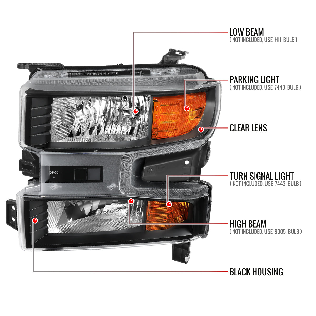 Spec-D 19-21 Chevy Silverado 1500 Projector Headlights OEM Style Black