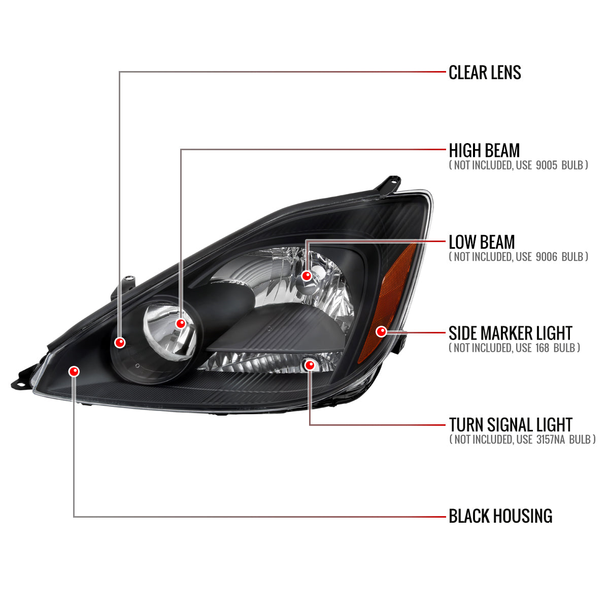 Spec-D 04-05 Toyota Sienna Headlights OEM Style Black Amber