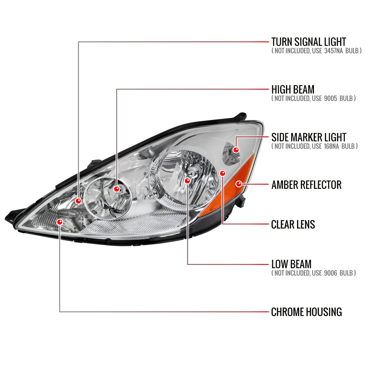 Spec-D 06-10 Sienna Headlights OEM Style Amber Reflector Chrome