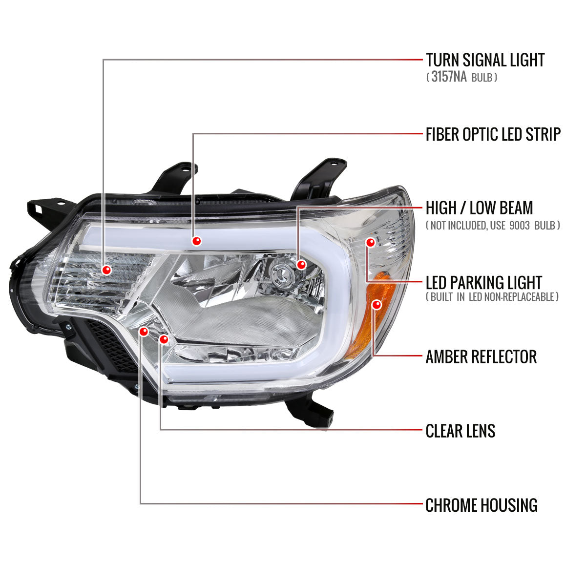 Spec-D 12-15 Tacoma Bar OEM Style with Headlights Chrome