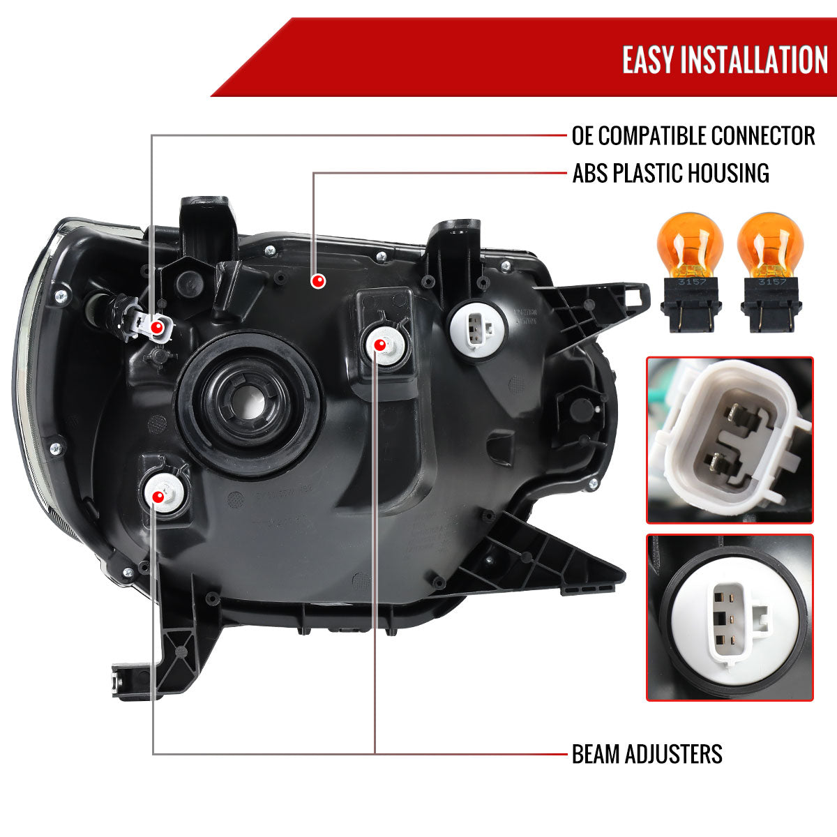 Spec-D 12-15 Tacoma Bar OE Style with Amber Reflector Headlights Black