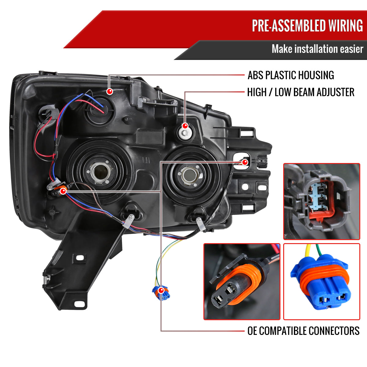 Spec-D 04-15 Nissan Titan/ 04-07 Armada Headlights OEM Style Black