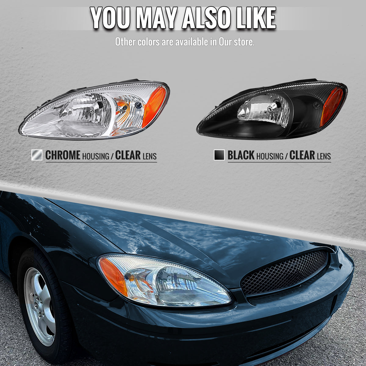Spec-D 00-07 Ford Taurus OEM Headlights Without Centennial Chrome