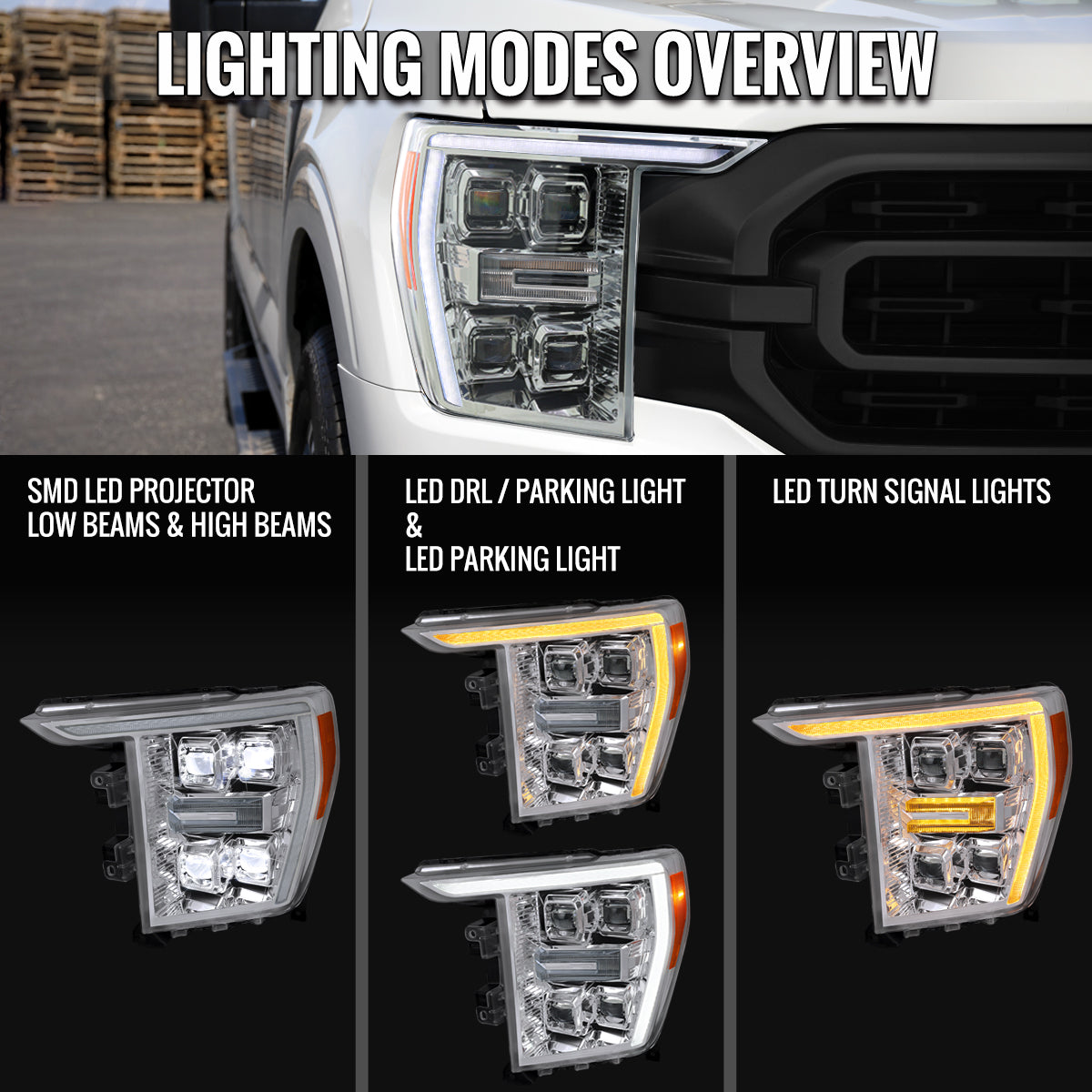Spec-D 21-23 Ford F-150 OEM LED Headlights Full Sequential Chrome