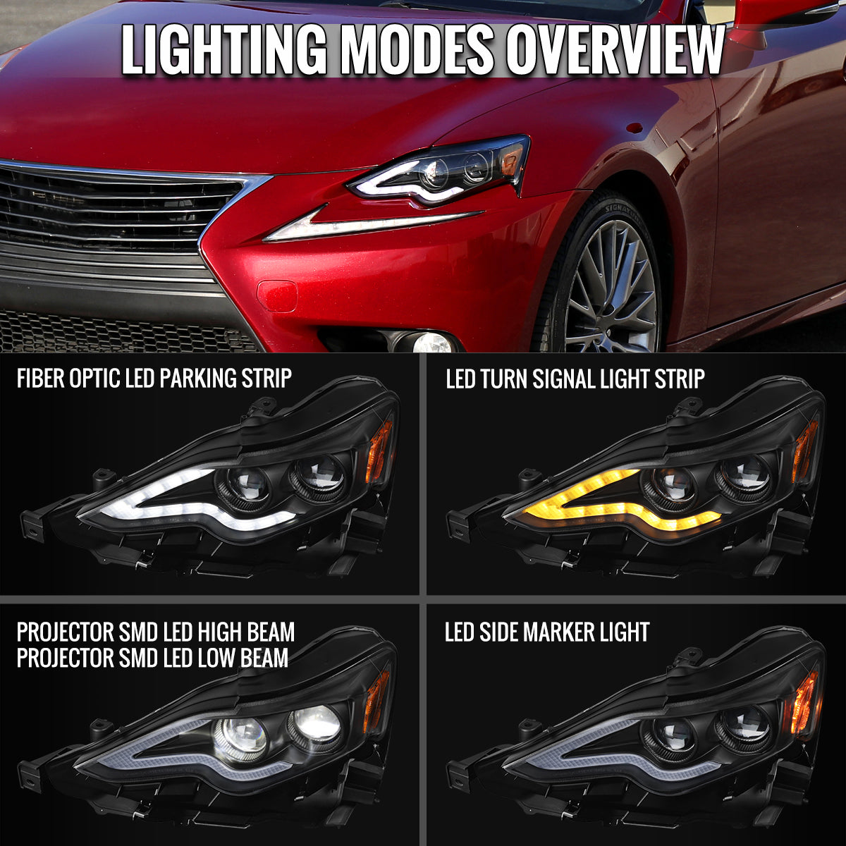 Spec-D 14-16 Lexus IS250 IS350 Project Headlights Matte Black