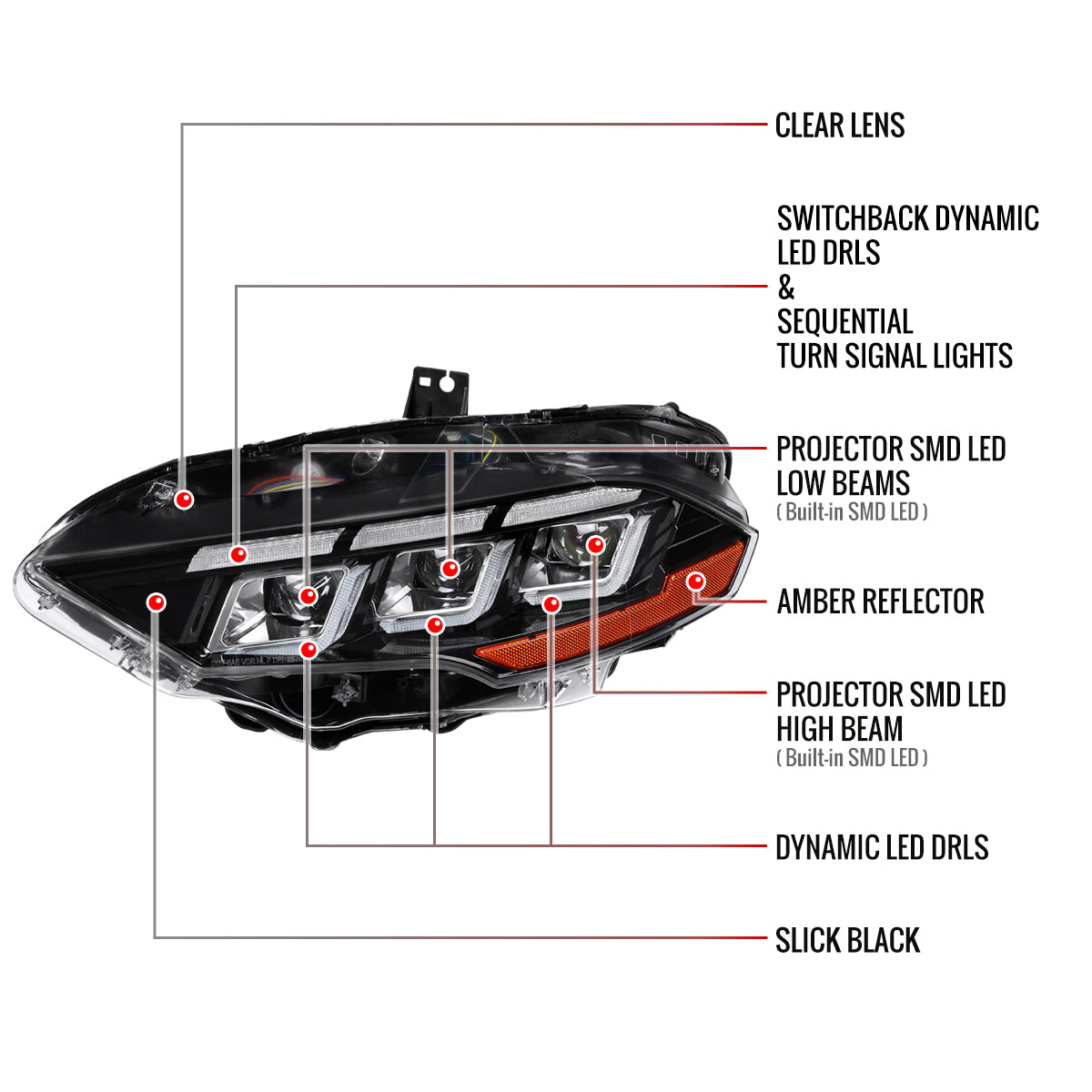 Spec-D 18-23 Mustang Pro Headlights SEQ with Start-Up Animation Black