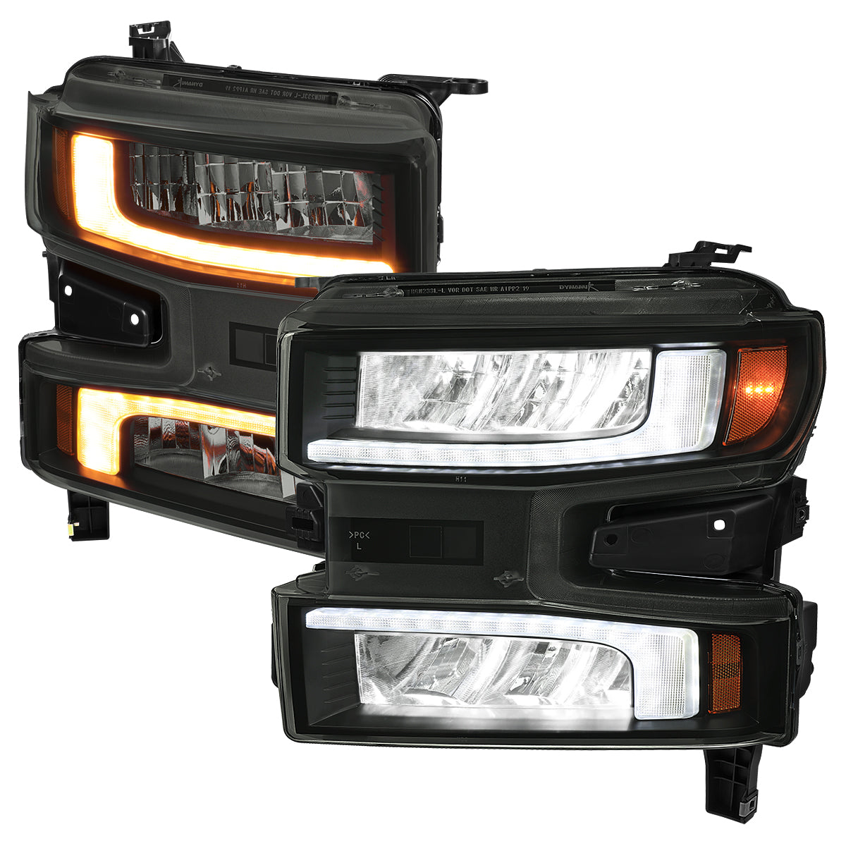 Spec-D 19-21 Silverado 1500 Pro Headlights with SEQ Turn Black/Smoked