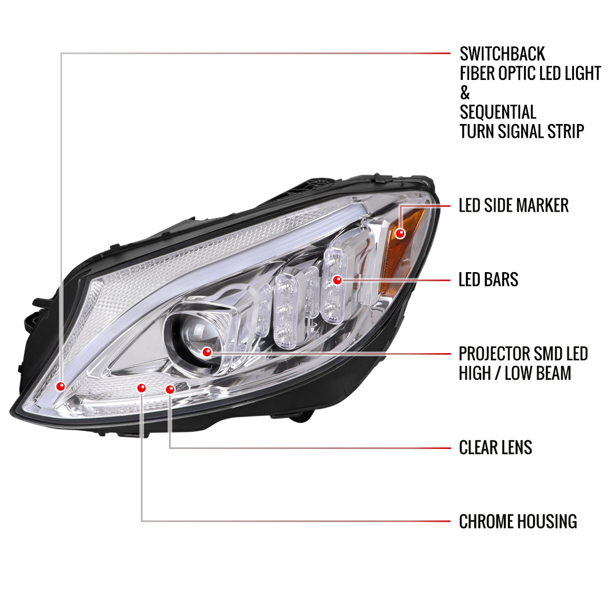 Spec-D 15-18 Mercedes C-Class W205 Headlights Sequential LED Chrome