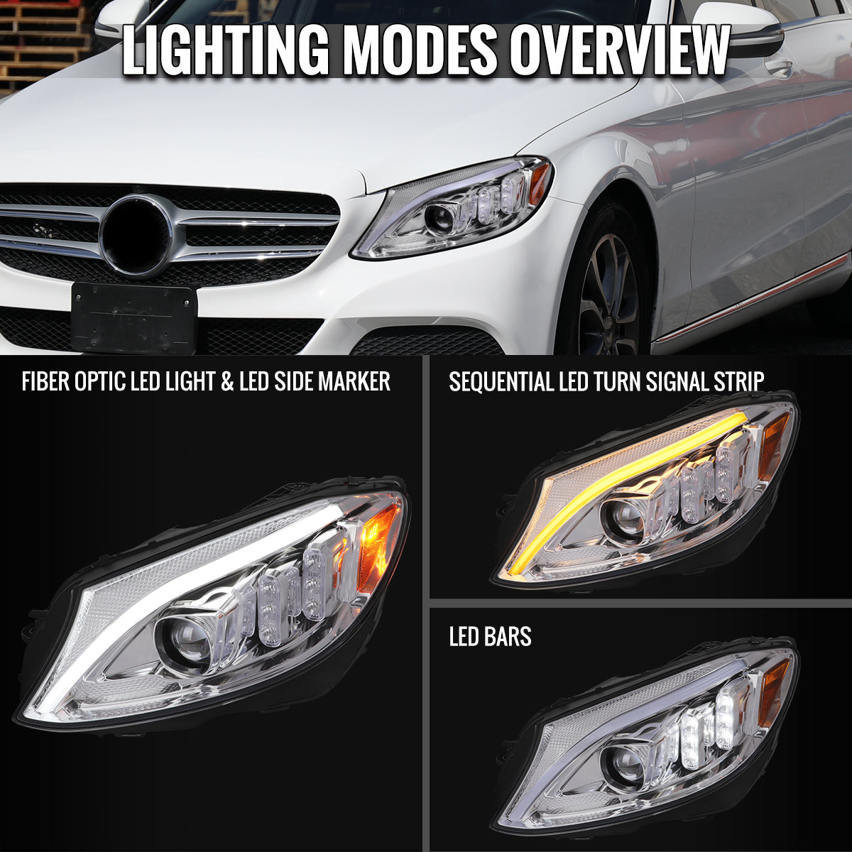 Spec-D 15-18 Mercedes C-Class W205 Headlights Sequential LED Chrome