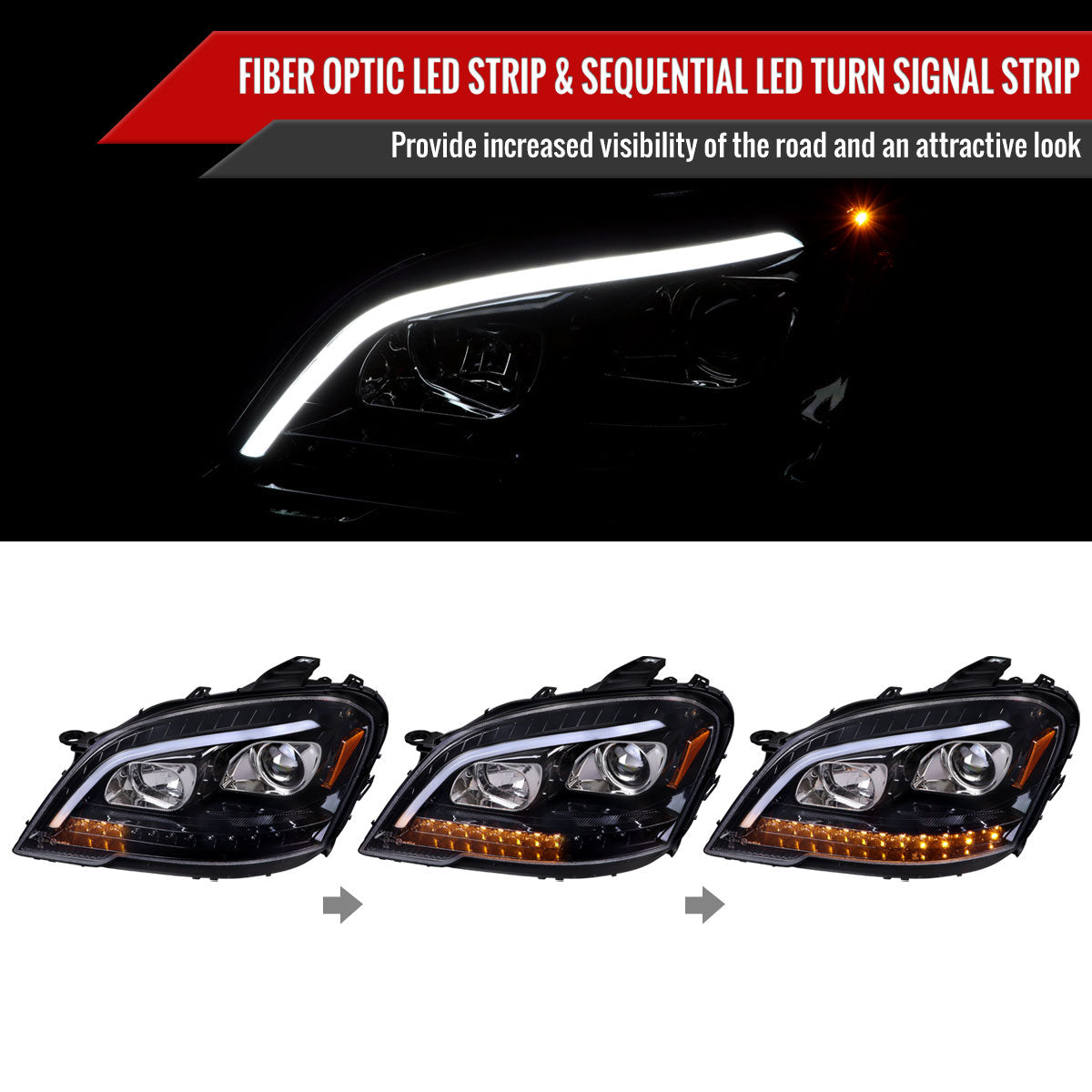 Spec-D 09-11 Benz W164 ML-Class Headlights Sequetial LED Glossy Black