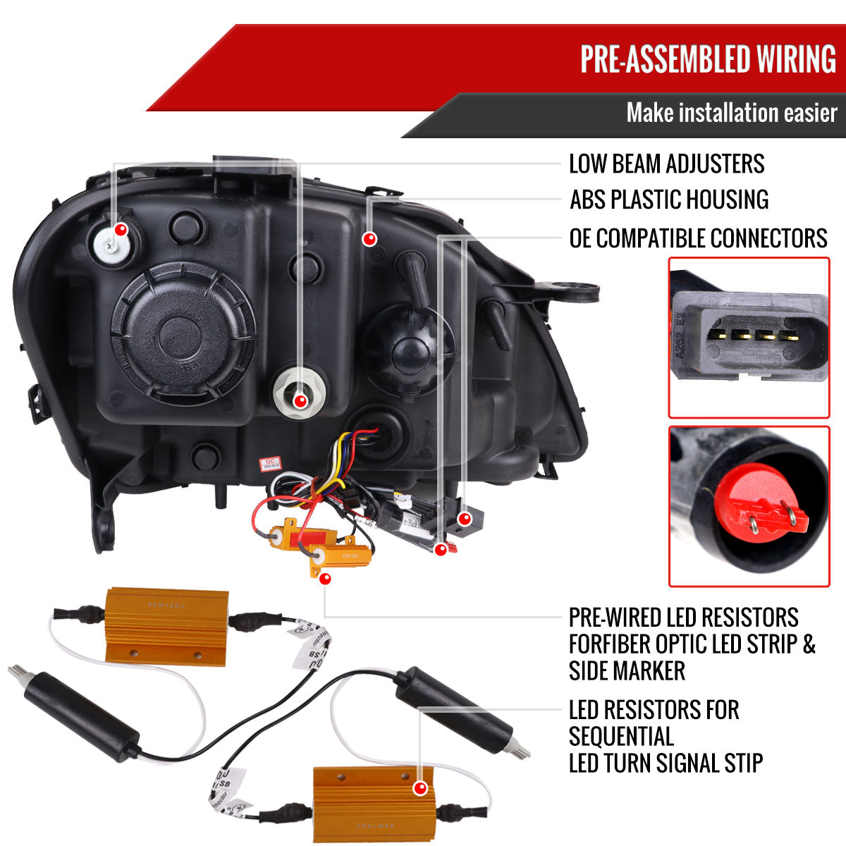 Spec-D 09-11 Benz W164 ML-Class Sequetial LED Headlights Black/Smoked