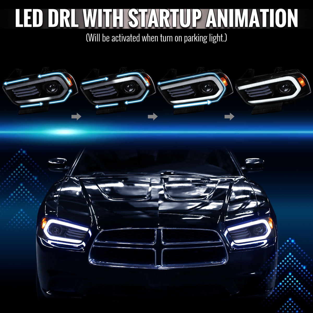 Spec-D 11-14 Dodge Charger Projector Headlights Sequential Black