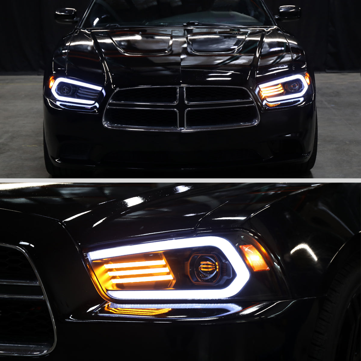 Spec-D 11-14 Dodge Charger Projector Headlights Sequential Black