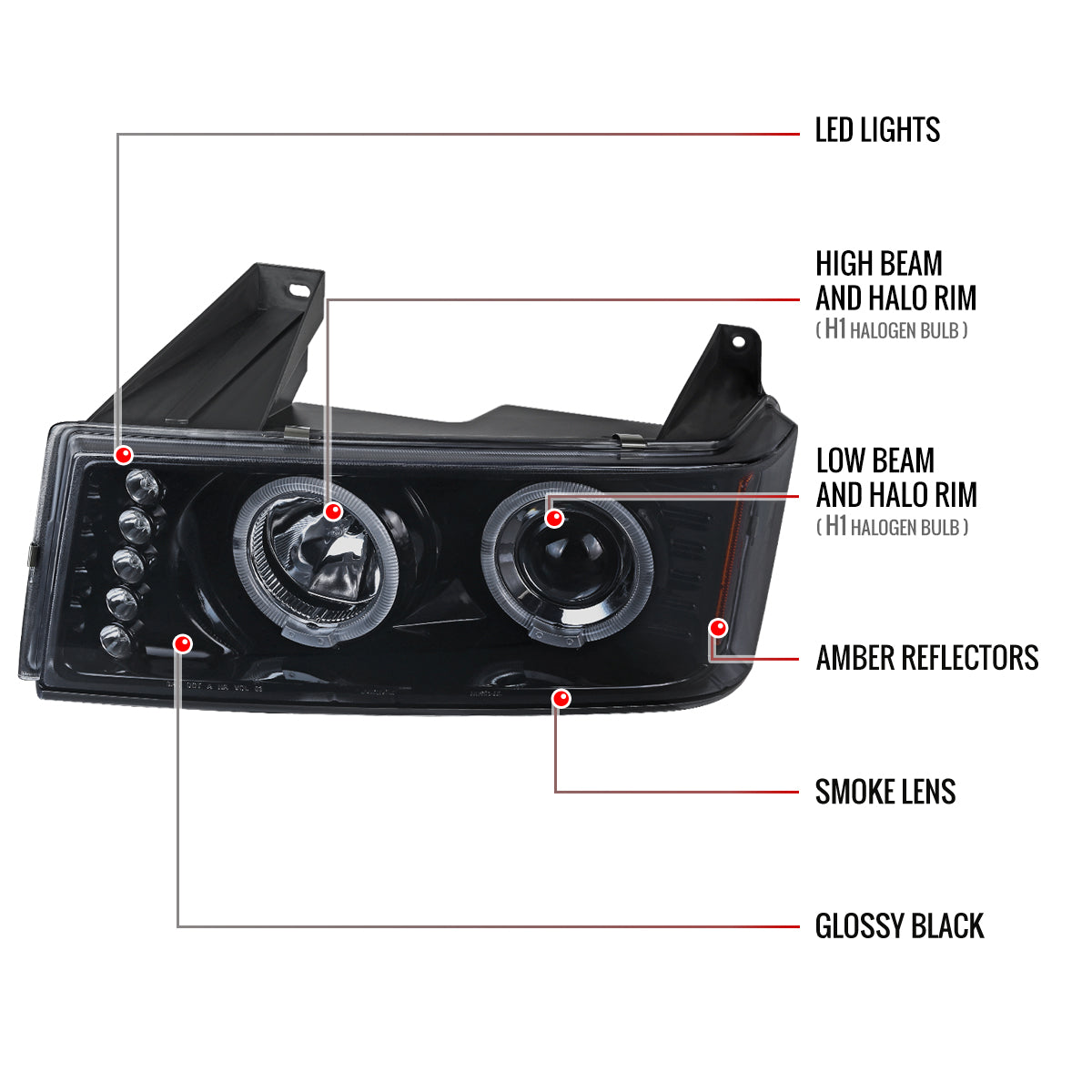 Spec-D 04-12 GMC Canyon/ Colorado Halo Headlights Black/Smoked