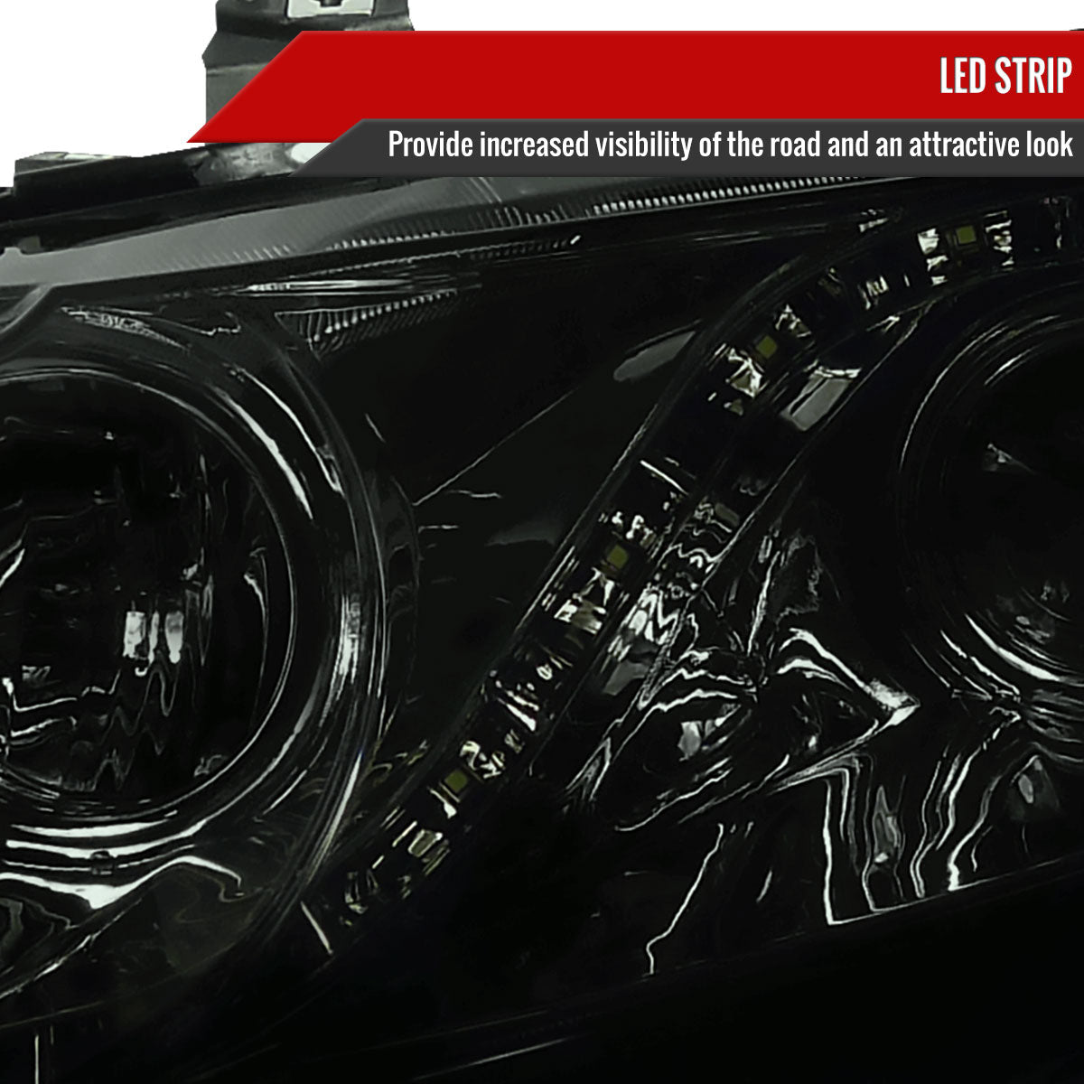 Spec-D 06-11 Honda Civic 4DR Headlights R8 Style Light Strip /Smoked