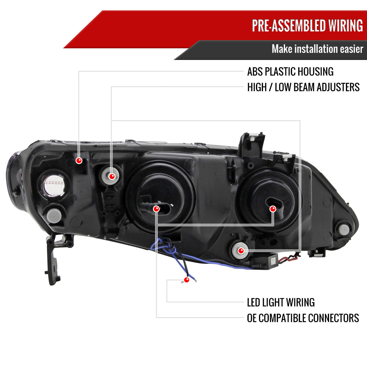 Spec-D 06-11 Honda Civic 4DR Headlights R8 Style Light Strip /Smoked