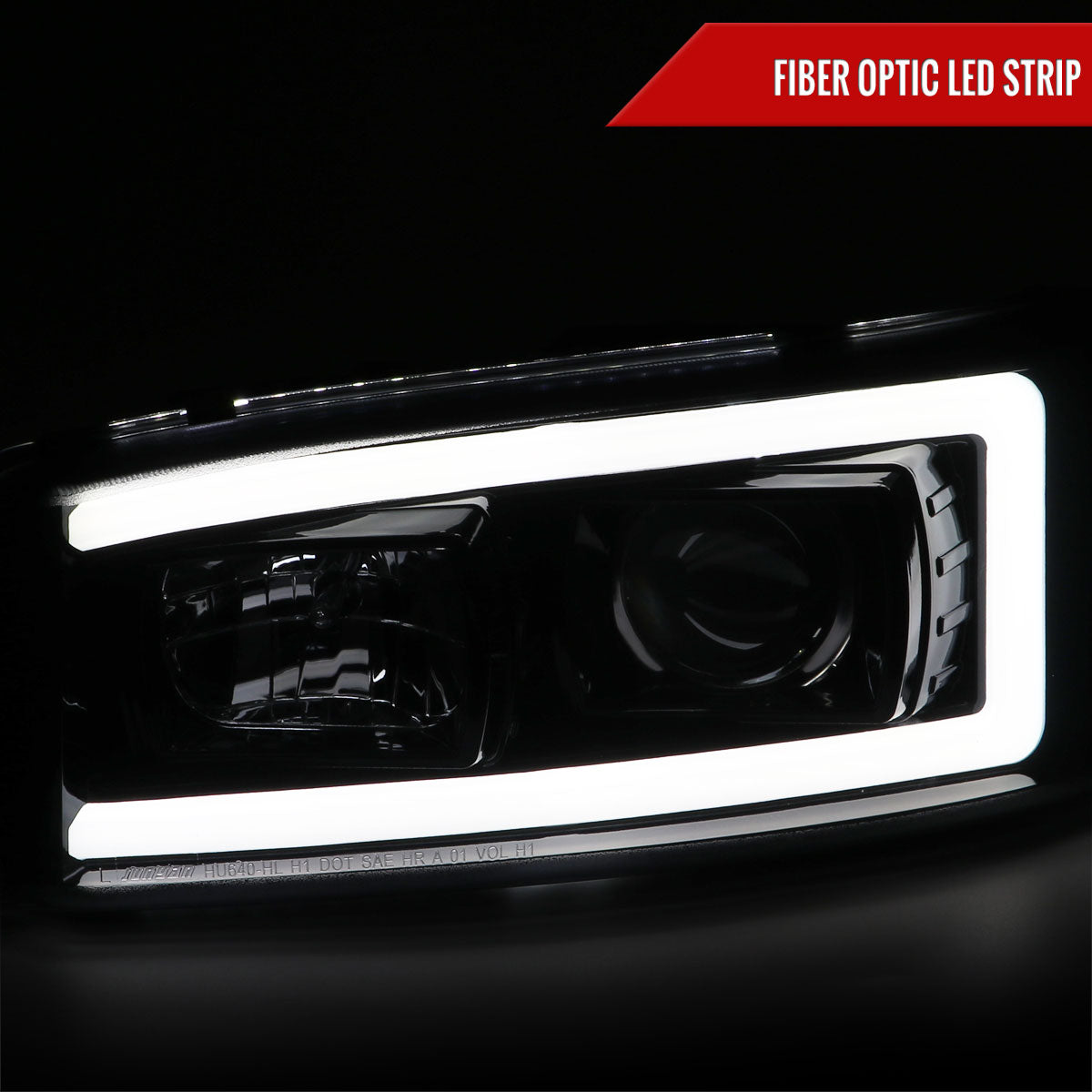 Spec-D 00-06 GMC Sierra/Denali/Yukon LED Strip Headlights Black/Smoked