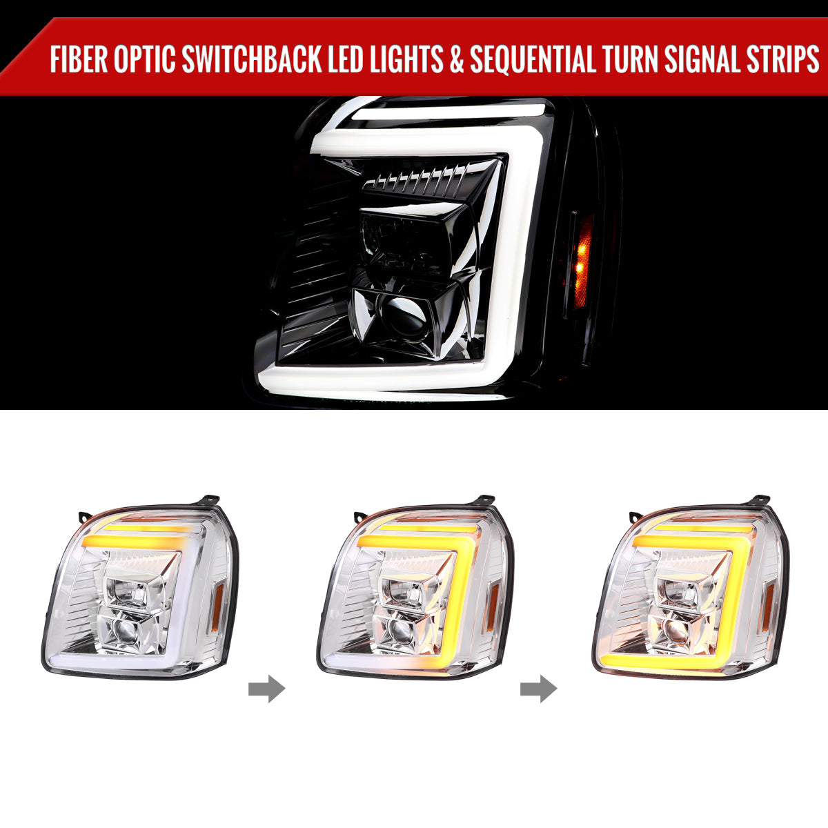 Spec-D 07-14 GMC Yukon/XL 1500/XL 2500 Sequential Headlights Chrome