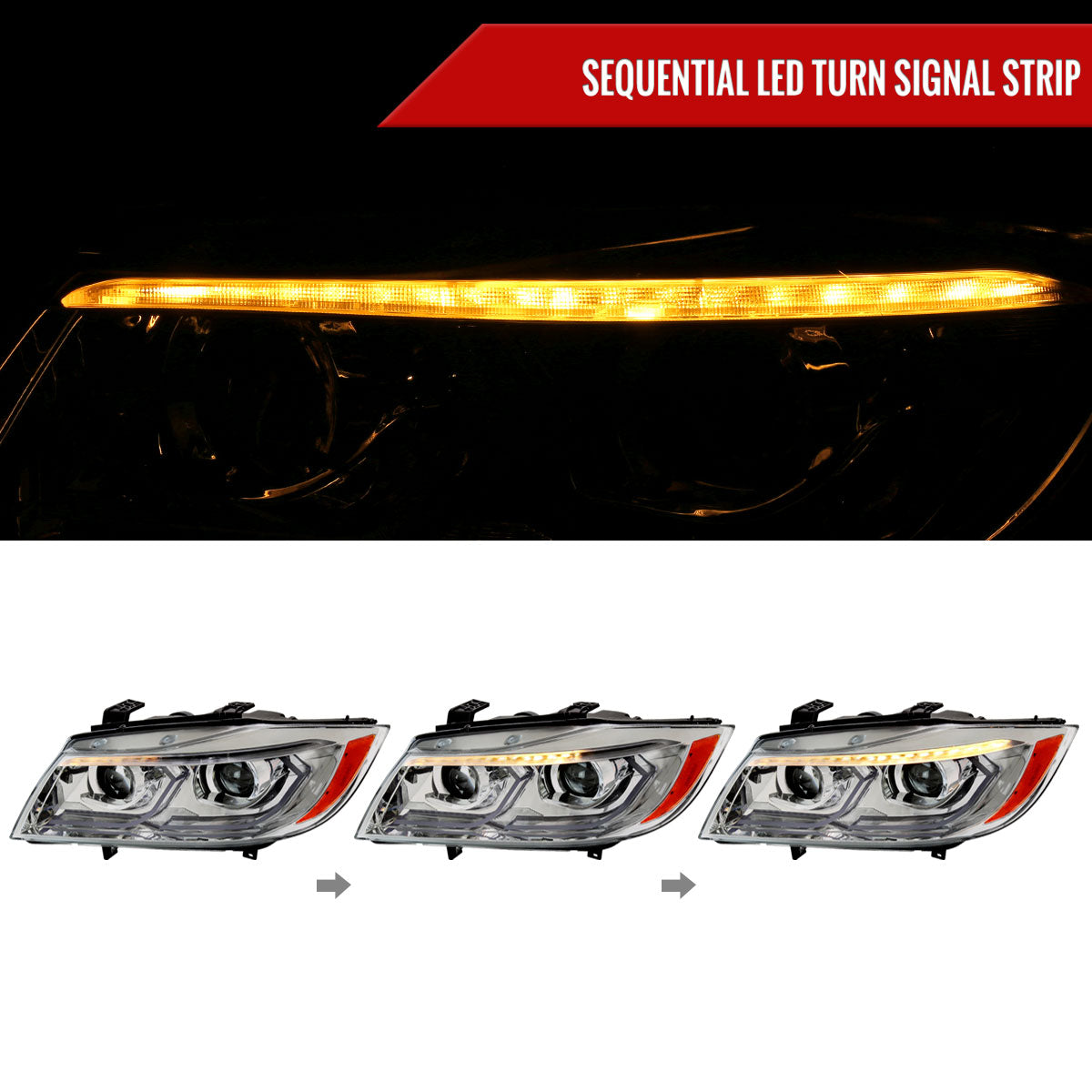 Spec-D 06-11 BMW E90 3-Series 4DR LED Projector Headlights Chrome